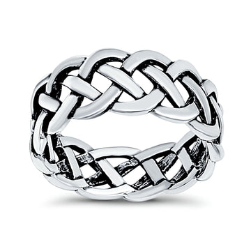 Celtic Crisscross Infinity Oxidized Band Solid 925 Sterling Silver Thumb Ring (9mm)
